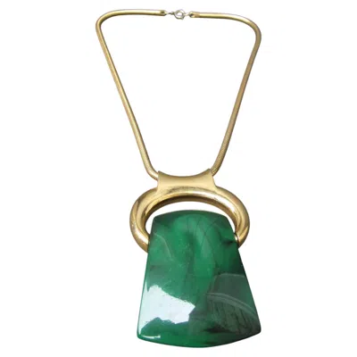Pre-owned Lanvin Sleek Green Resin Pendant Necklace C 1970s