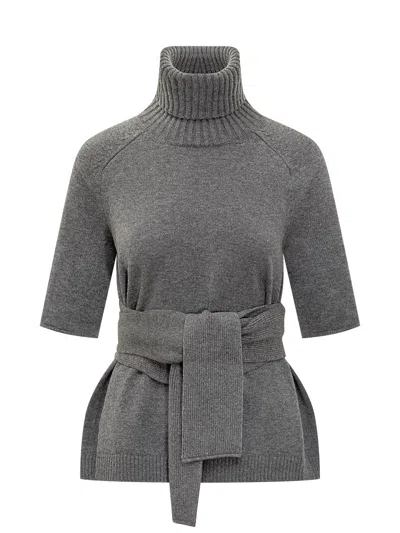 Lanvin Sleeve-cut Sweater With Belt In Dove