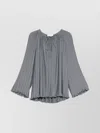 Lanvin Sleeved Pleated Ruffle V-neck Top