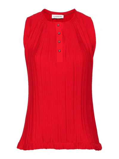 Lanvin Pleated Crepe De Chine Blouse In Red