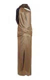 Lanvin Sleeveless Embroidered Knot Maxi Dress In Gold
