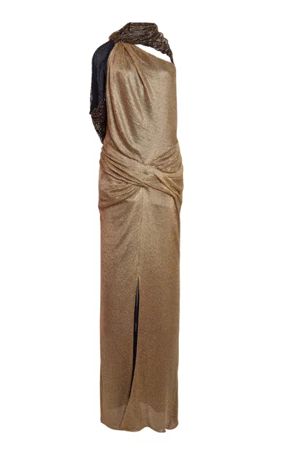Lanvin Sleeveless Embroidered Knot Maxi Dress In Gold