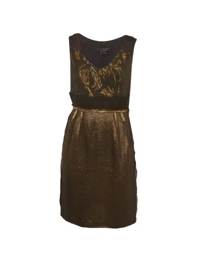 Pre-owned Lanvin Sleeveless Metallic-finish V-neck Mini Dress In Gold