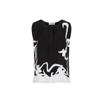 LANVIN LANVIN SLEEVELESS PLEATED BLACK POLYESTER TOP