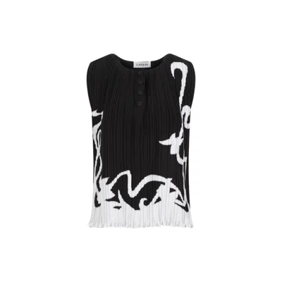 LANVIN SLEEVELESS PLEATED BLACK POLYESTER TOP