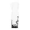 Lanvin Sleeveless Pleated Midi Dress With Abstract Pattern In White