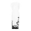 Lanvin Sleeveless Pleated Midi Dress With Abstract Pattern In White