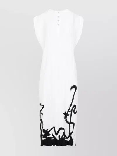 LANVIN SLEEVELESS PLEATED MIDI DRESS WITH ABSTRACT PATTERN