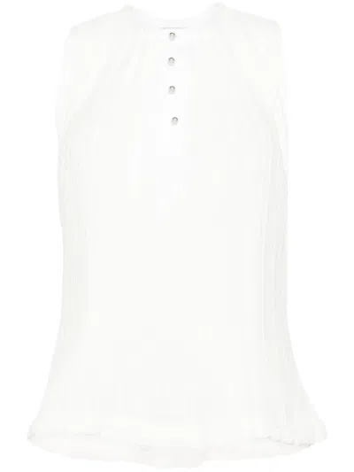 Lanvin Buttoned Crepe De Chine Sleeveless Top In White