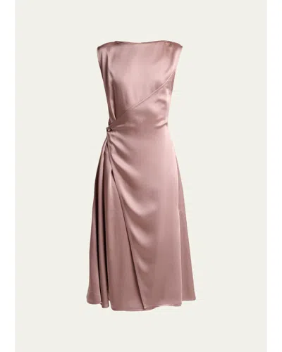 Lanvin Sleeveless Satin Butttoned Wrap Midi Dress In Pink