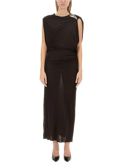 Lanvin Slim Fit Draped Dress In Brown