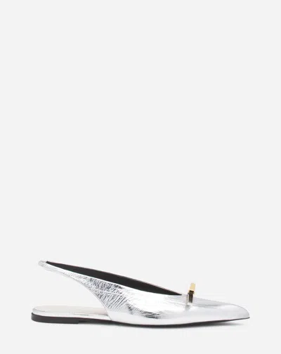 Lanvin Women's Bow Slingback Flat In Metallic Leather In Silver
