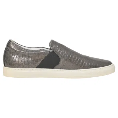 Lanvin Slip-on Sneakers In Metallic Grey Embossed Leather