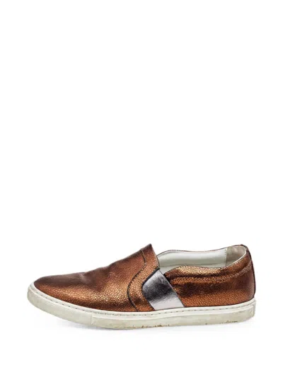Pre-owned Lanvin Metallic-effect Sneakers In Brown
