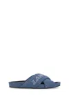 Lanvin Logo-embroidered Crossover Denim Slides In Blue