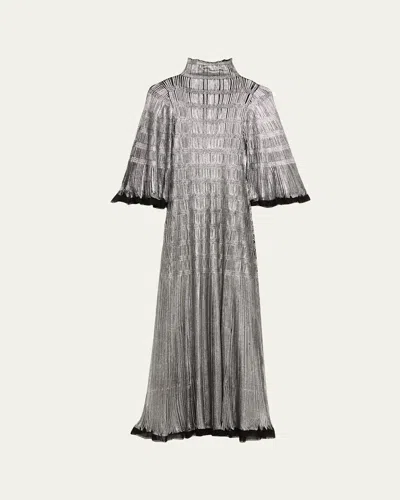 Lanvin Smocked Metallic Maxi Dress In Black