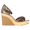 Lanvin Snake-embossed Espadrille Slingback Wedge Sandals In Silver Leather In Silver