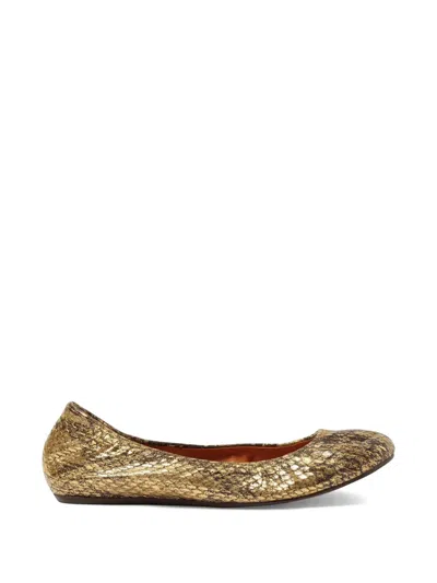 Lanvin Snake-effect Ballet Flats In Gold