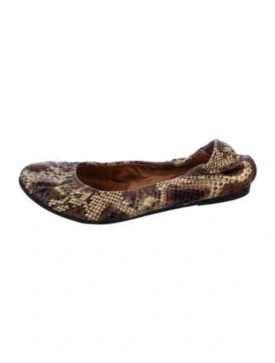 Pre-owned Lanvin Snakeskin Animal Print Ballet Flats In Neutral