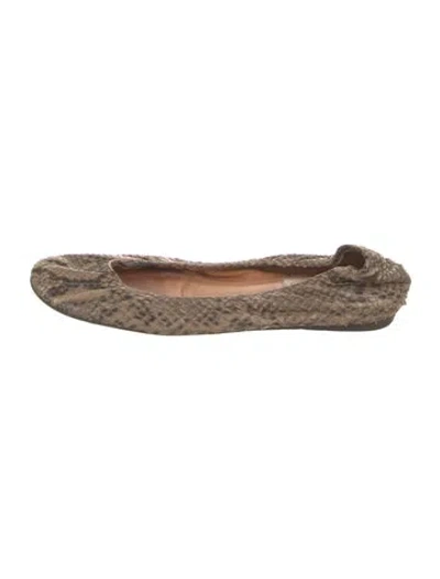 Pre-owned Lanvin Snakeskin Animal Print Ballet Flats In Neutrals