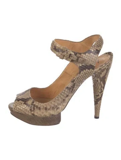 Pre-owned Lanvin Snakeskin Animal Print Pumps In Neutrals