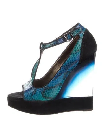 Pre-owned Lanvin Snakeskin Animal Print Sandals In Blue