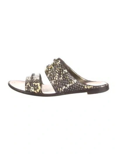 Pre-owned Lanvin Snakeskin Animal Print Slides In Neutrals