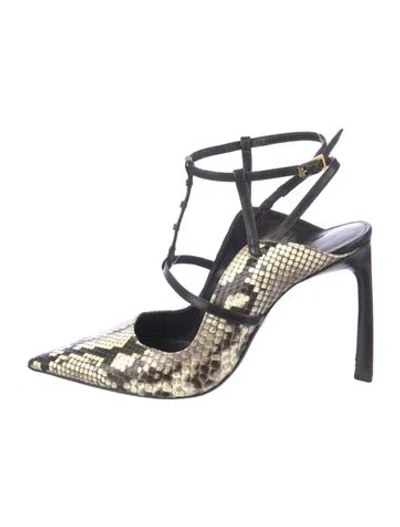 Pre-owned Lanvin Snakeskin Animal Print T-strap Pumps In Multi