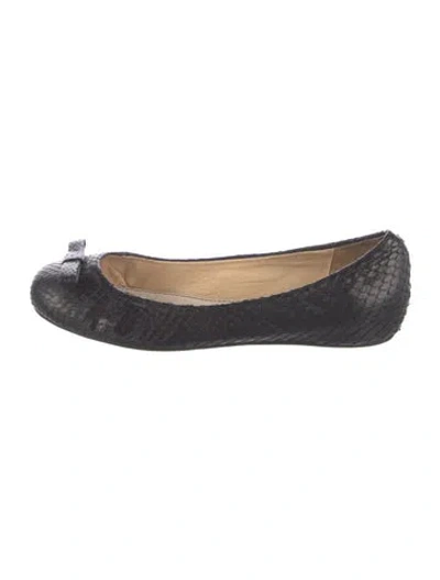 Pre-owned Lanvin Snakeskin Bow Accents Ballet Flats In Gray