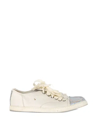 Pre-owned Lanvin Snakeskin-effect Sneakers In Neutral