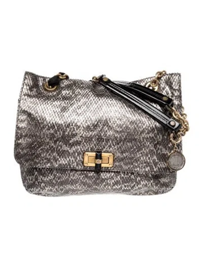 Pre-owned Lanvin Snakeskin Shoulder Bag In Silver