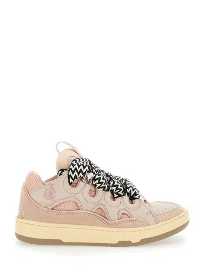 Lanvin Pink Leather Curb Sneakers In Pale Pink