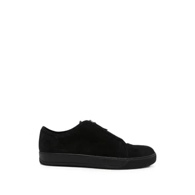 Lanvin Zip-front Leather Sneakers In Black