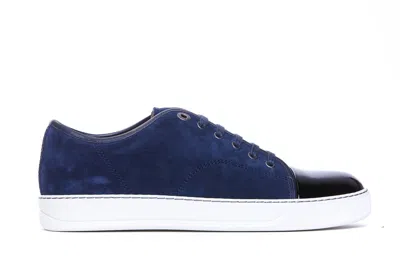 Lanvin Low Top Sneakers With Leather And Suede In Blue