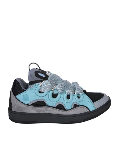 Lanvin Curb Leather Sneakers In Light Blue