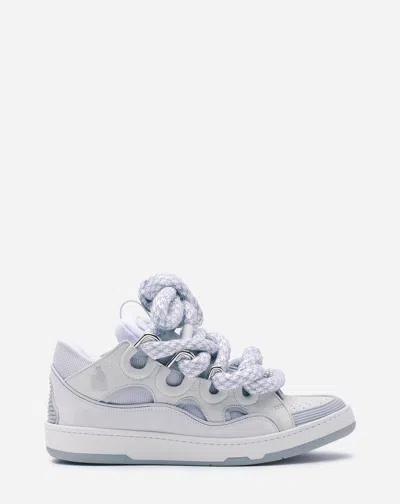 Lanvin Sneakers Curb En Cuir Lacets Snake Pour Homme In Blanc/gris