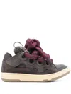 Lanvin Curb Sneakers In Leather With Snake Laces In Shark Grey