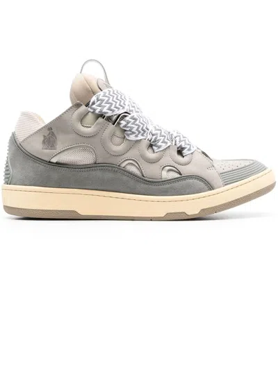 Lanvin Men's Suede Curb Sneakers In Grey