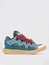 Lanvin Curb Sneakers In Suede And Fabric Color Blue And Red In Charcoal