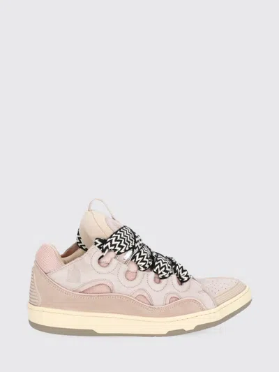 Lanvin Suede And Mesh Curb Sneakers In Pink