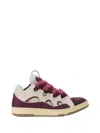 Lanvin Curb Leather And Fabric Sneakers In Beige And Burgundy In Multi