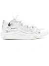 Lanvin Crinkle-effect Curb Leather Sneakers In Silver
