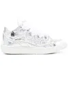 Lanvin Crinkle-effect Curb Leather Sneakers In Silver