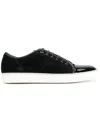 Lanvin Panelled Patent-leather And Velvet Low-top Trainers In Black