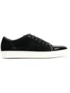 Lanvin Panelled Patent-leather And Velvet Low-top Trainers In Black