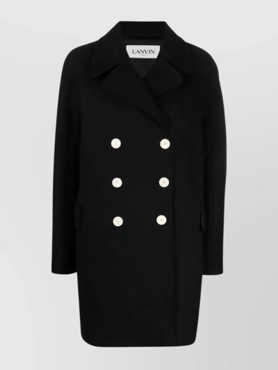 LANVIN SOPHISTICATED WOOLEN DOUBLE-BREASTED COAT WITH PEAK LAPELS