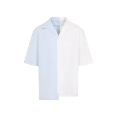 Lanvin Split Design Short-sleeved Shirt In Soft Blue And White