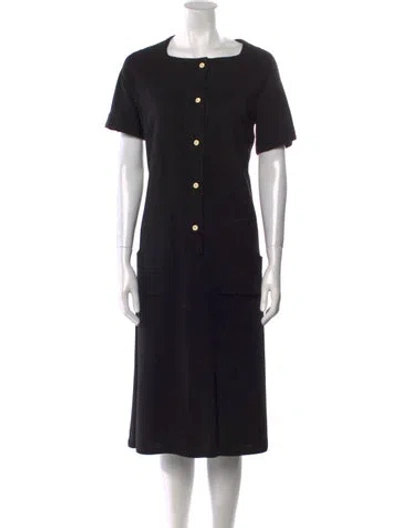 Pre-owned Lanvin Square Neckline Midi Length Dress In Black