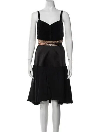 Pre-owned Lanvin Square Neckline Midi Length Dress In Black