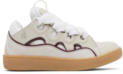 Lanvin Ssense Exclusive Beige Curb Leather Sneakers In 0030 - White/red